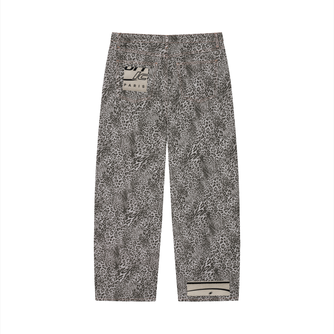 L’ori Ice Paris -Unisex Vintage Wash Leopard Wide Leg Jeans