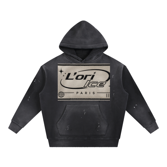 L’ori Ice Paris Vintage Washed Frayed Fleece Hoodie