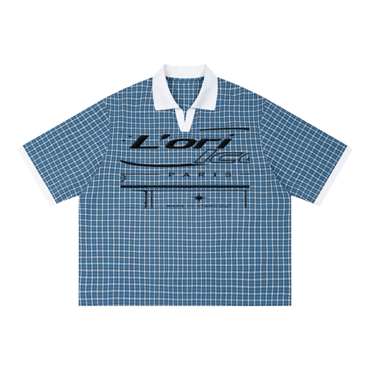 L’ori Ice Paris ( Unisex Boxy Plaid Color Block Polo Shirt