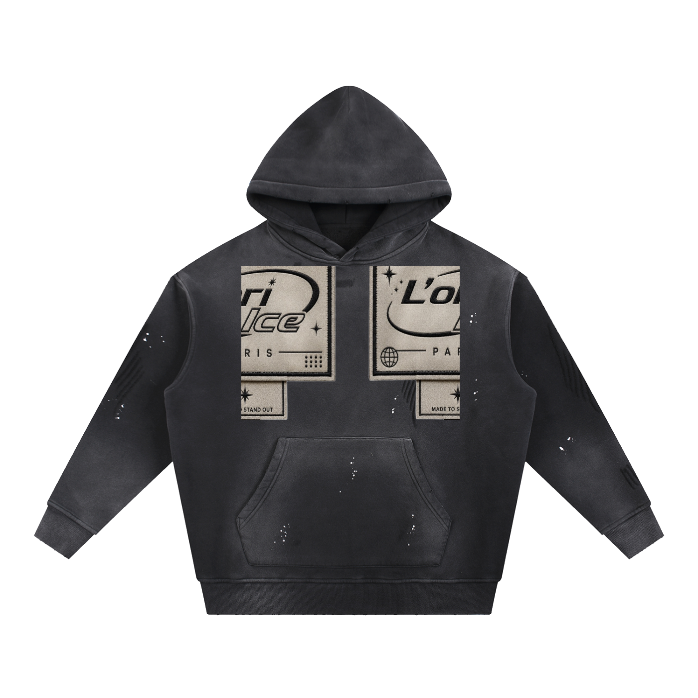 L’ori Ice Paris Vintage Washed Frayed Fleece Hoodie