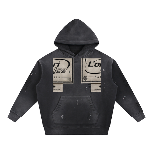 L’ori Ice Paris Vintage Washed Frayed Fleece Hoodie