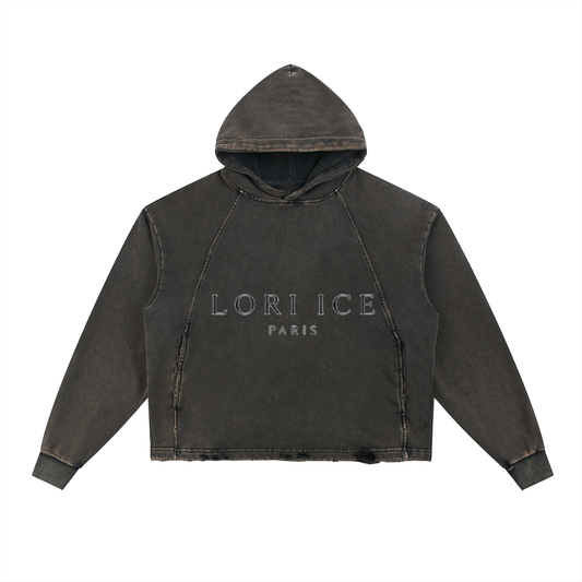 L’ori Ice Paris. Vintage Washed Frayed-Hem Hoodie