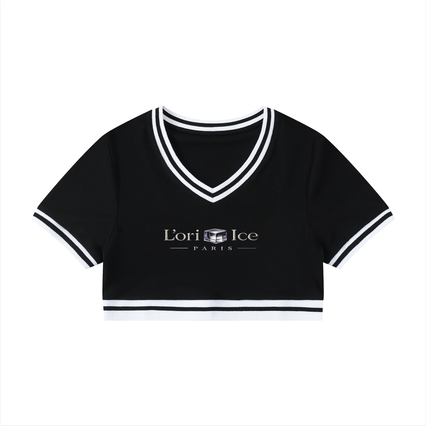 L’ori Ice Paris Women's Color Block V-Neck Crop T-Shirt