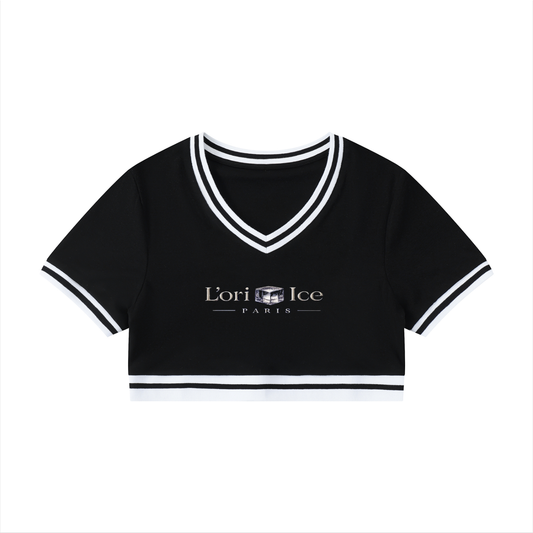 L’ori Ice Paris Women's Color Block V-Neck Crop T-Shirt