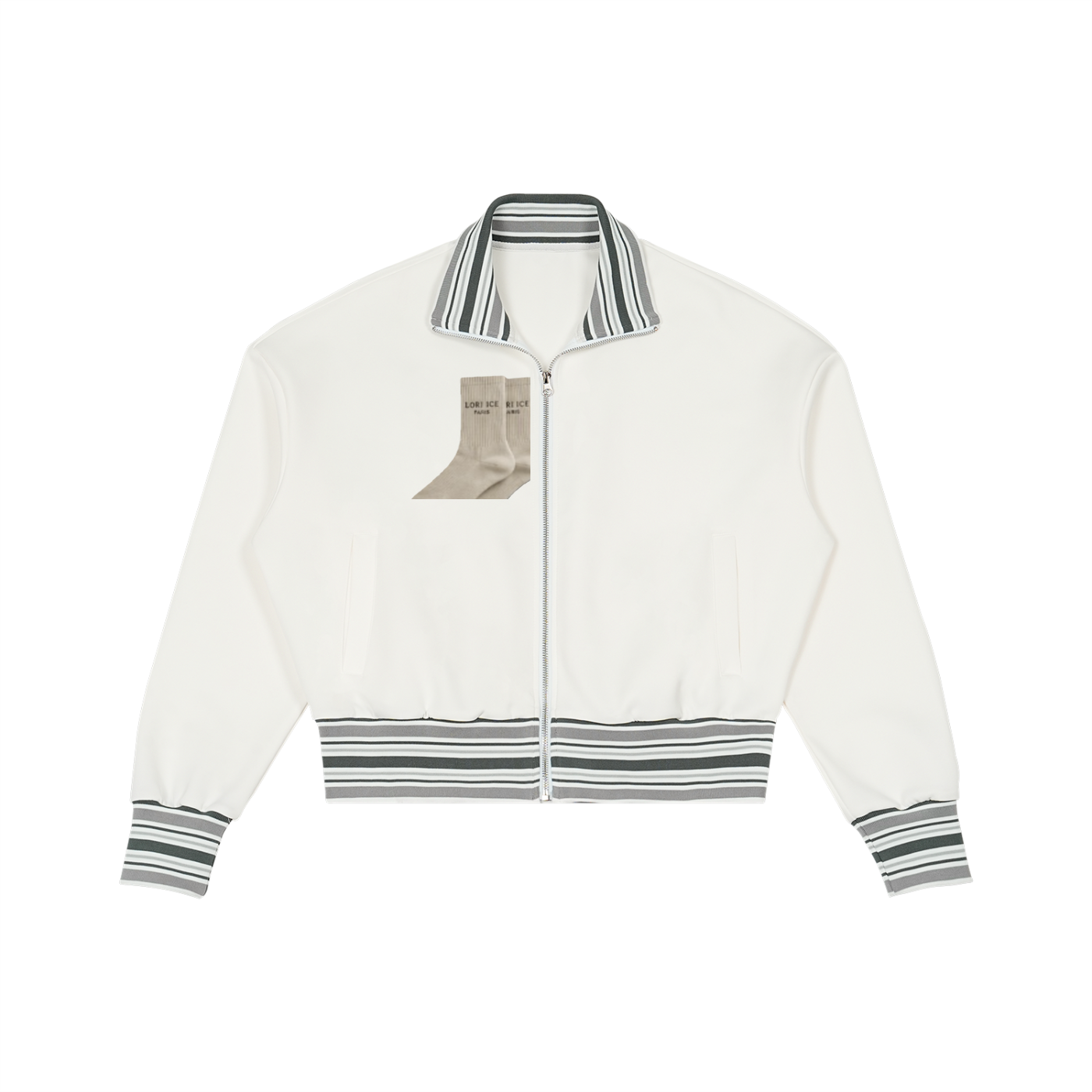 Striped Rib Collar Zip Jacket