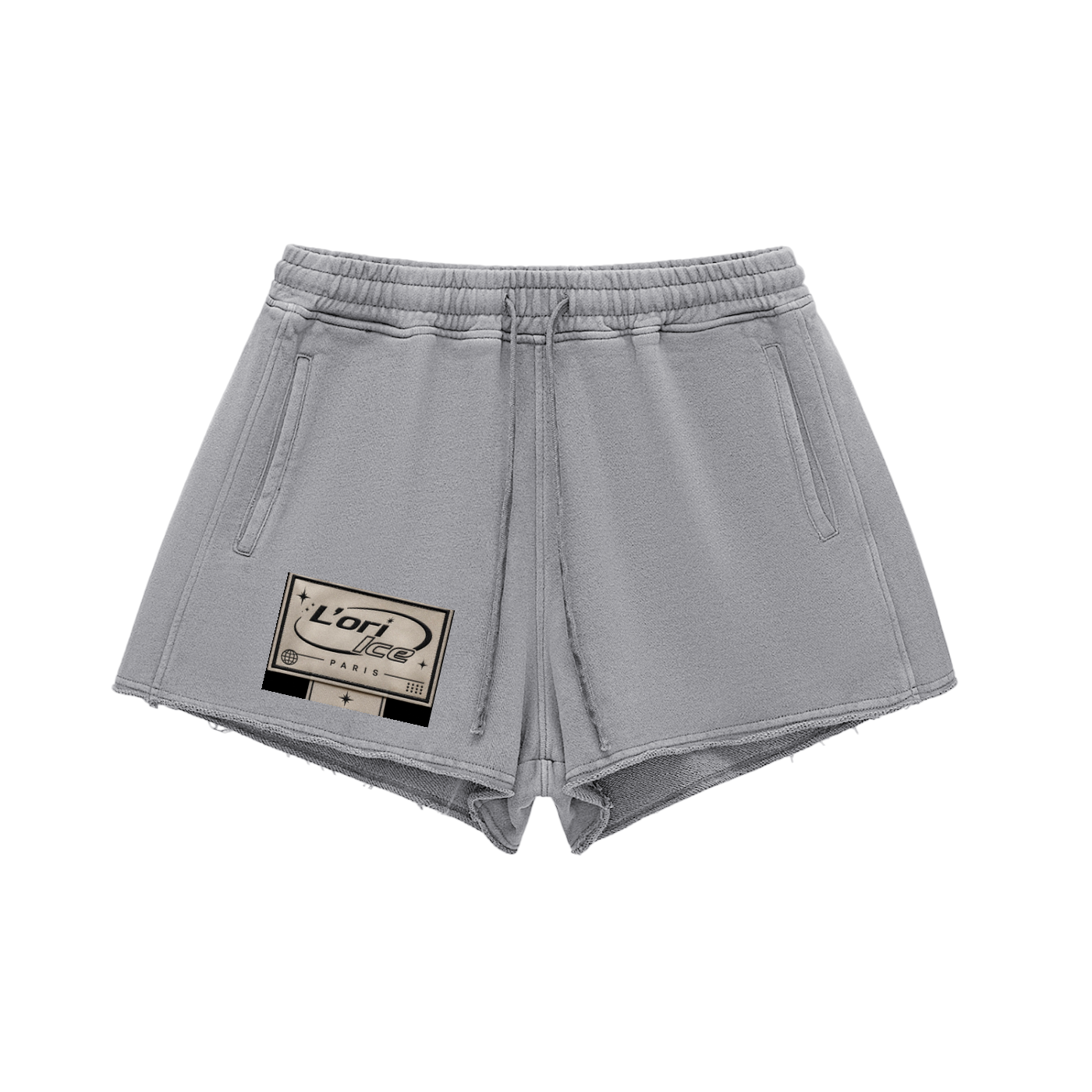 L’ori Ice Paris Snow Washed Raw Edge Drawstring Shorts