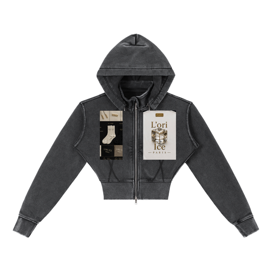 L’ori Ice Paris Vintage Washed Cropped Fleece Hoodie