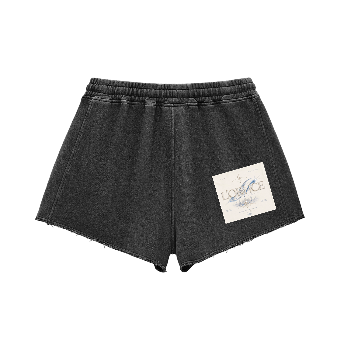 L’ori Ice Paris Snow Washed Raw Edge Drawstring Shorts