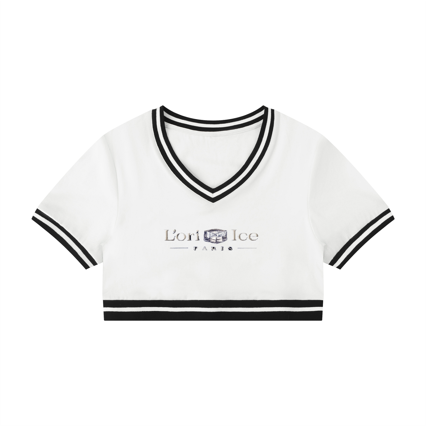 L’ori Ice Paris Women's Color Block V-Neck Crop T-Shirt